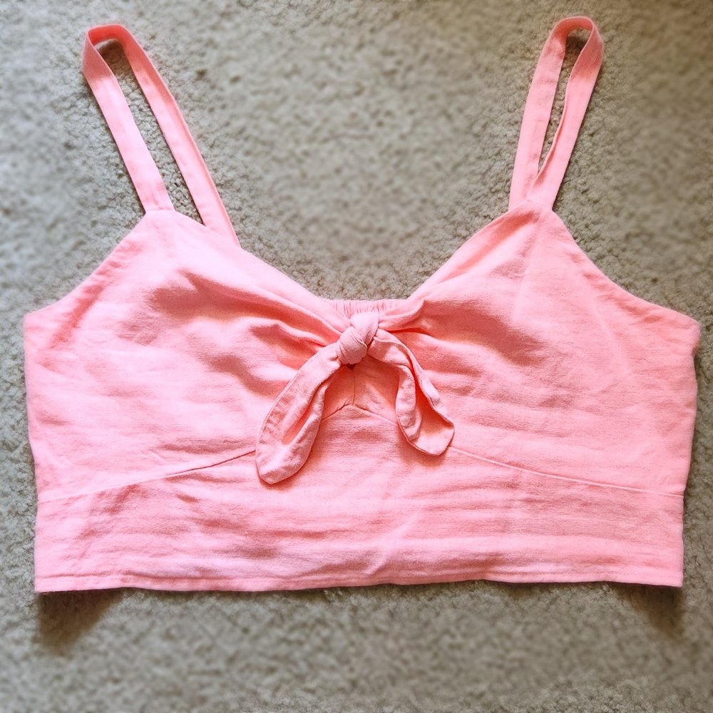 Universal Thread Neon Coral Linen Crop Top